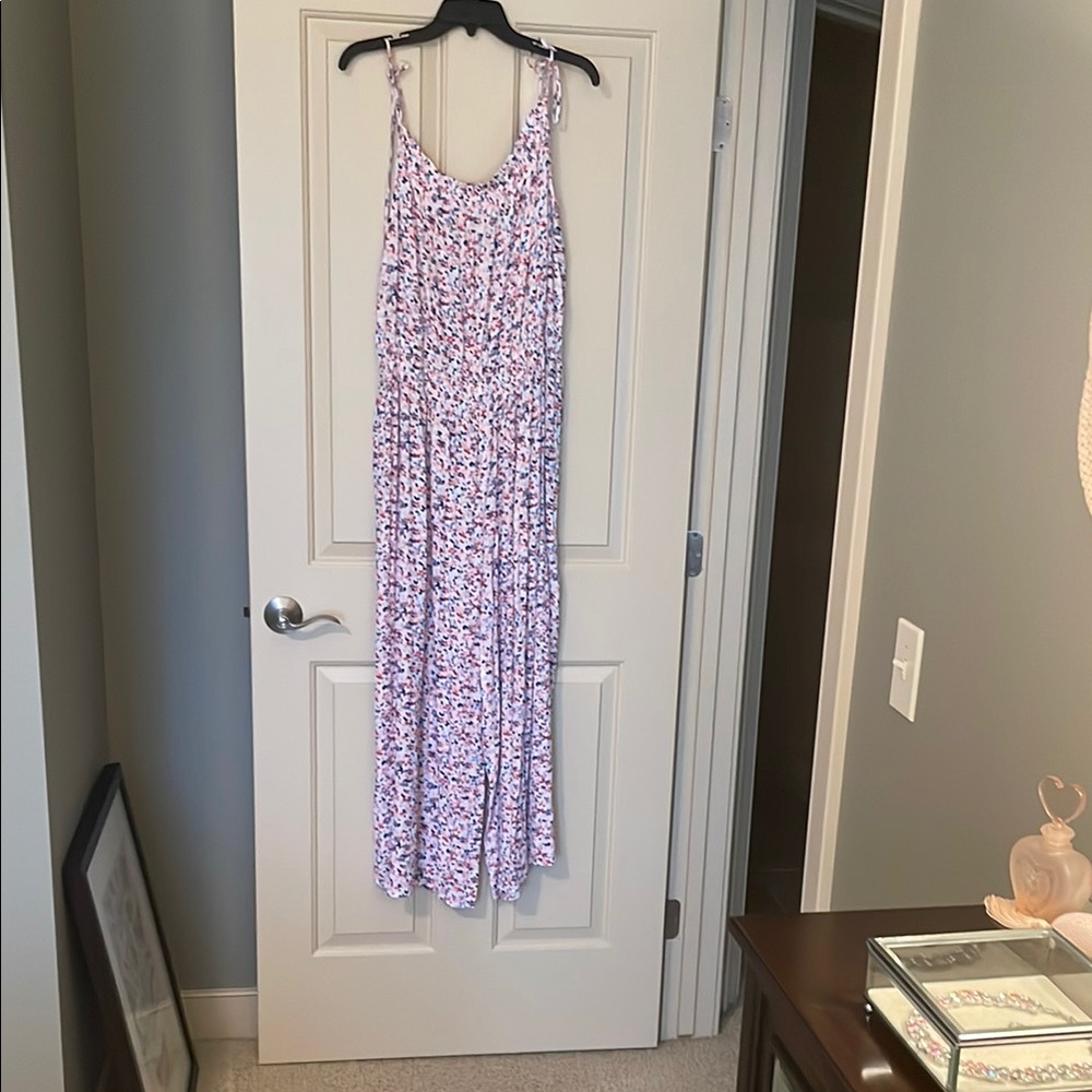 LOFT Pink and White Jumpsuit with Flowing Silhouette